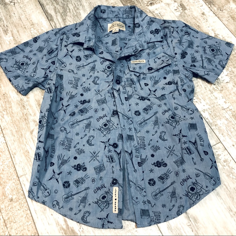 Lucky brand boys rocker print button down shirt. It’s CUTE!!